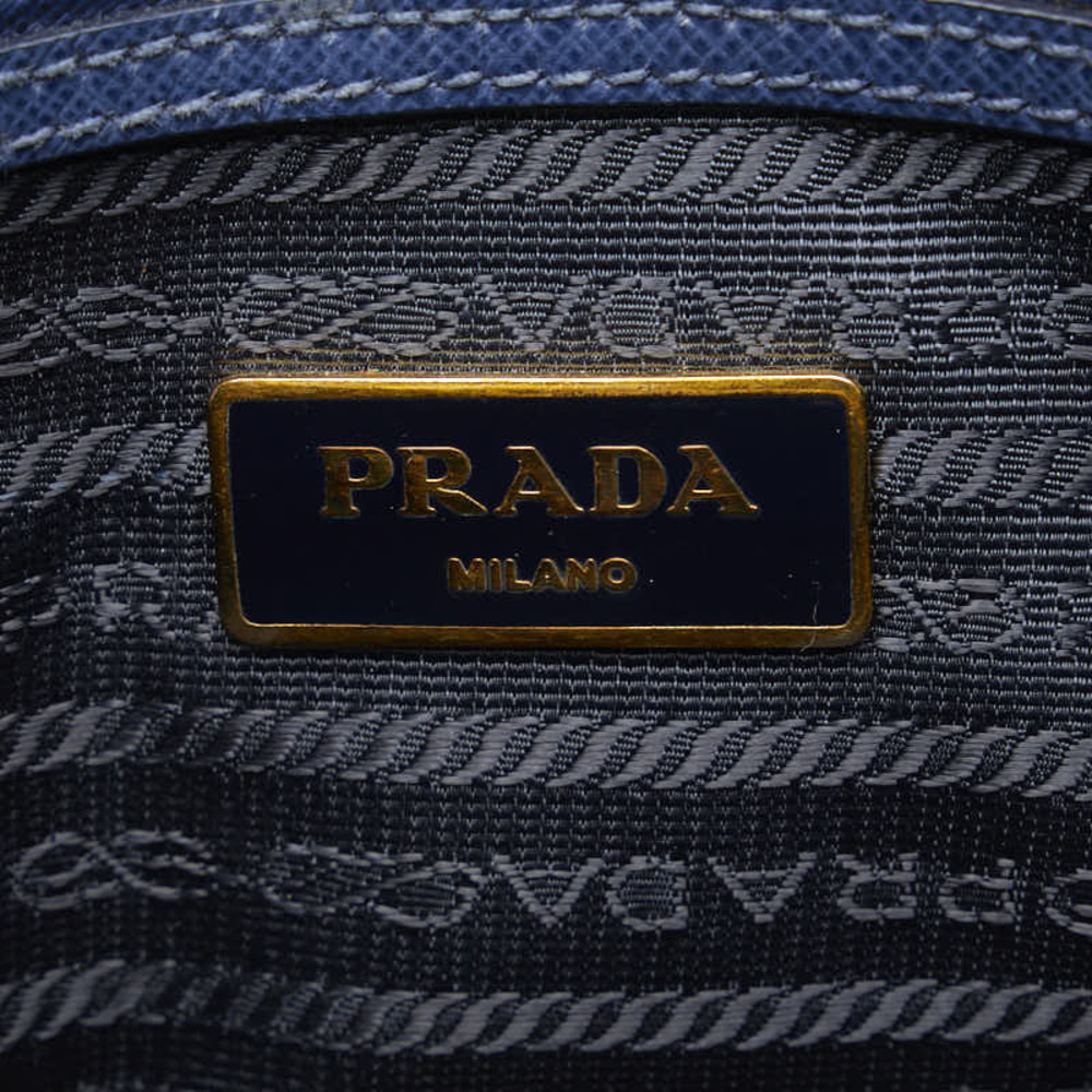 Prada Saffiano Handbag Shoulder Bag 2way Blue Gold Leather - Picture 8 of 8